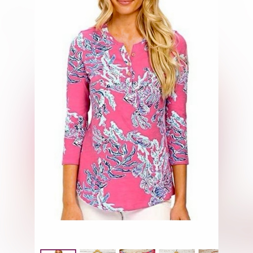 Lilly Pulitzer Kirby Samba Pink Coral Henley Top size S